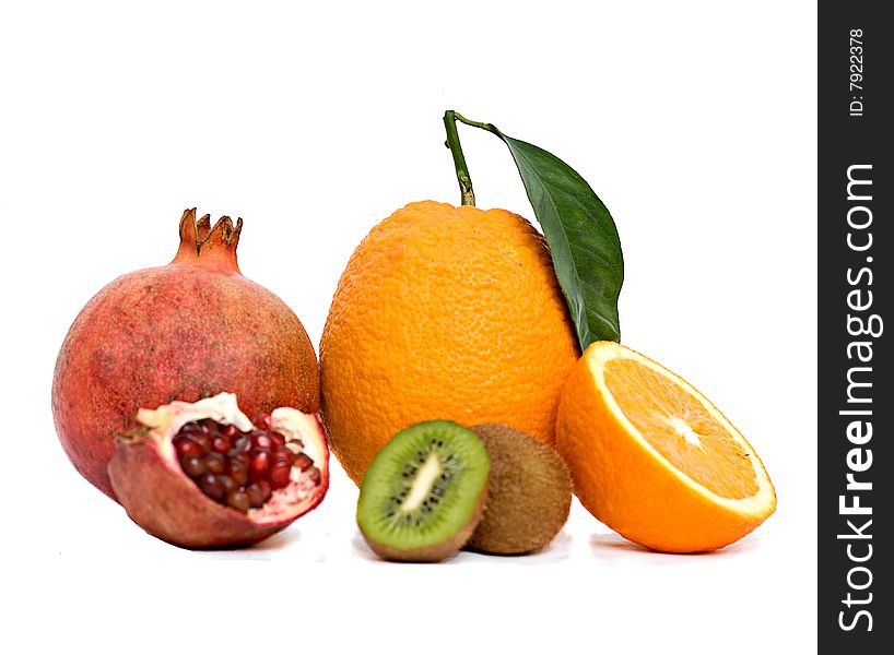 Close up of fruits isolated on white background