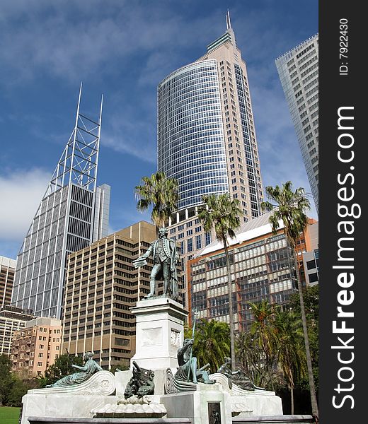 Monument against Sydney's skyscrapers