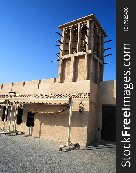 The wind tower in Dubai that serves as the cooling system.