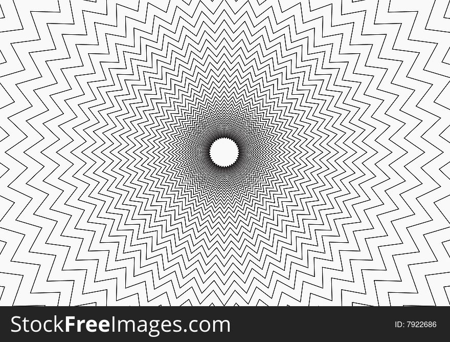 Zig zag warp effect with an illusion like illustration. quite similar to Black hole radius style.