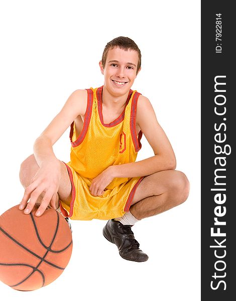 Teenager with basketball. over white background. Teenager with basketball. over white background