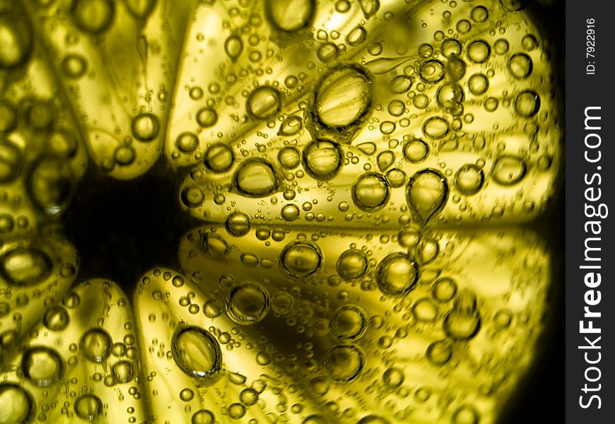 Photo of lemon slice fruit and bubbles