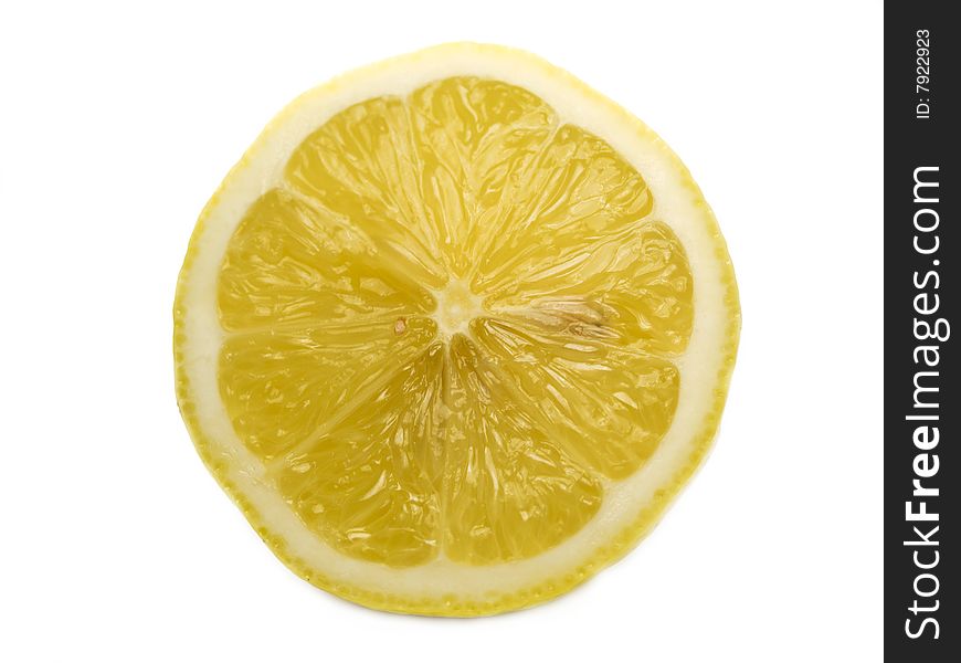 Photo of lemon slice fruit isolated on white