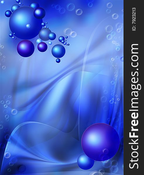 Abstract background with flying dark blue balls and bubbles. Abstract background with flying dark blue balls and bubbles