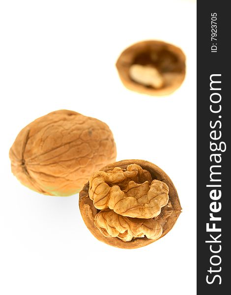 Walnuts Against White Background