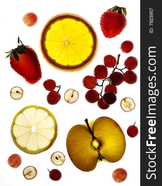 Different fresh fruits on white background. Different fresh fruits on white background.