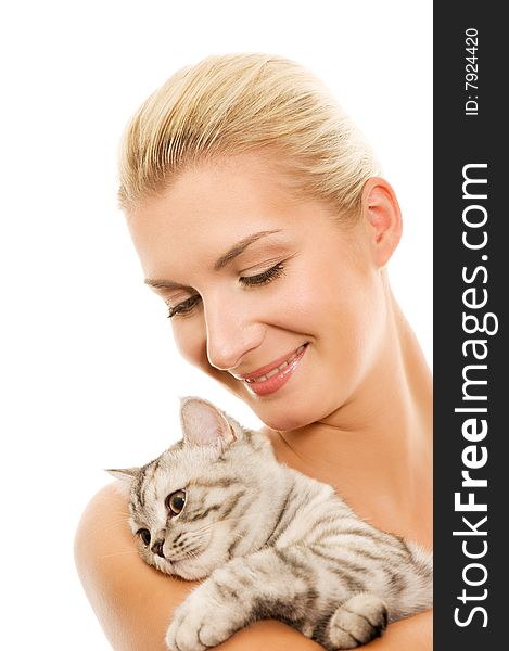 Woman with adorable kitten