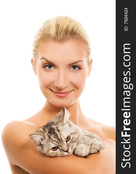 Woman with adorable kitten