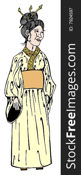 Japanese woman in traditional clothes vector illustration