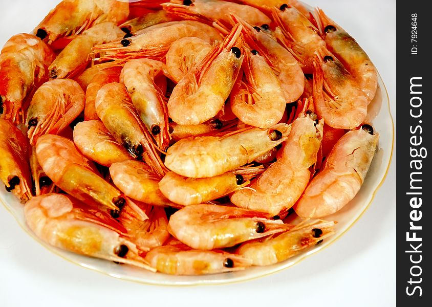Boiled shrimps on a dish