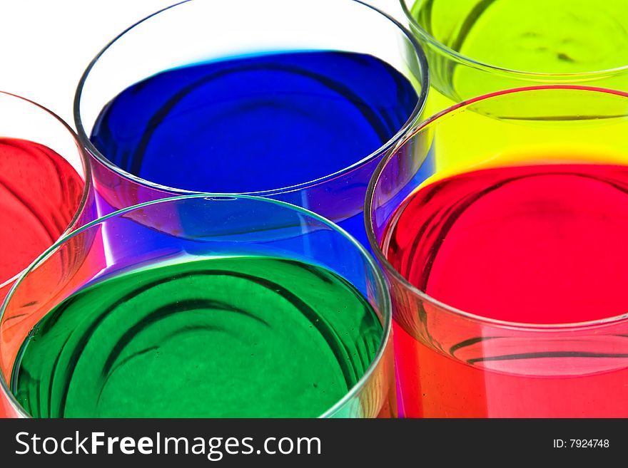Glass with drink red,blue,green color. Glass with drink red,blue,green color