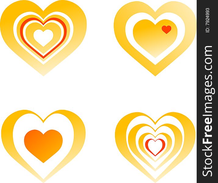 Gold hearts on the day of St. Valentine