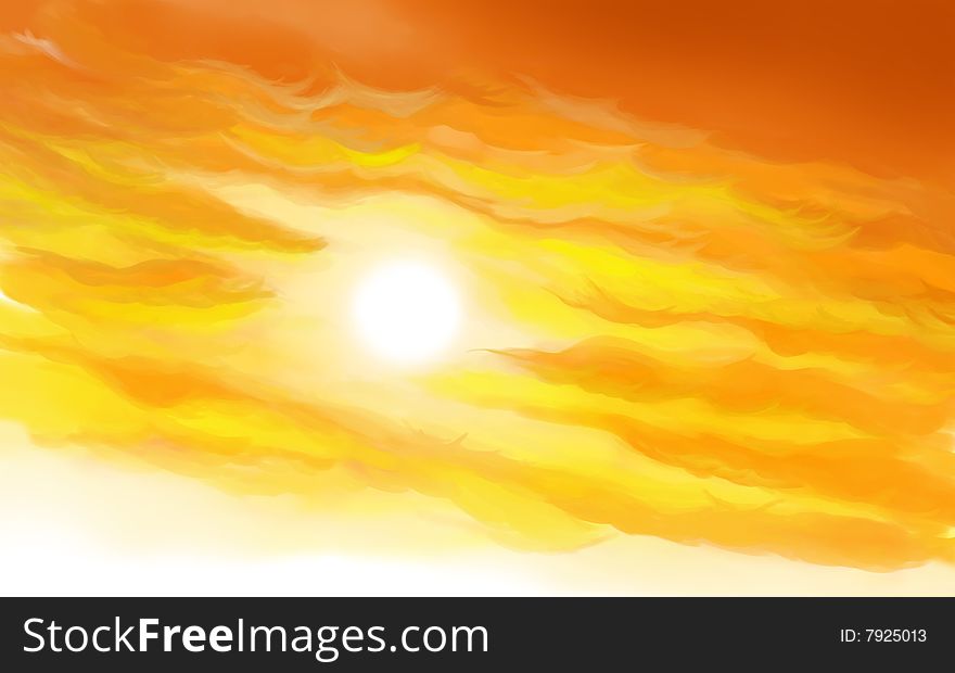 Surreal sunset with dense orange clouds. Surreal sunset with dense orange clouds