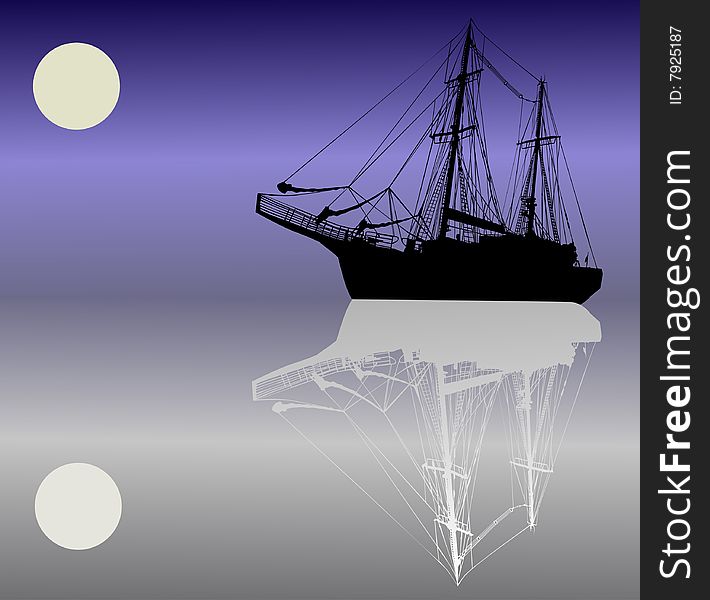 Ship Silhouette Under Moon