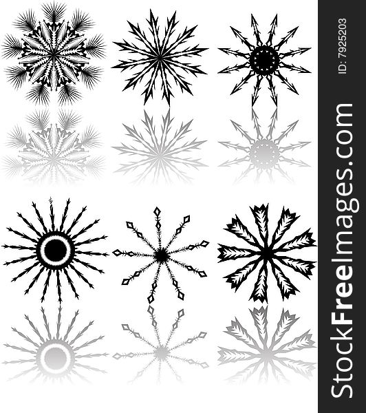 Reflection Of Six Snowflakes