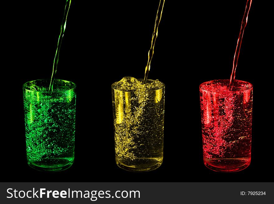 Glasses with drink.  Isolated on a black background