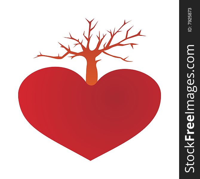 A vector illustration, tree growing from the big red heart. A vector illustration, tree growing from the big red heart
