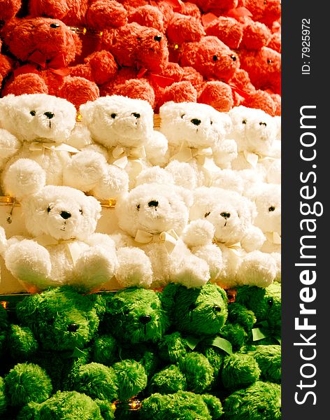 Colorful Teddy Bears Arranged In Their Respective Colours.