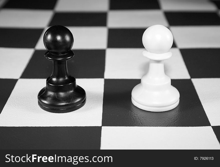 Two Chess Pawns in Black and White