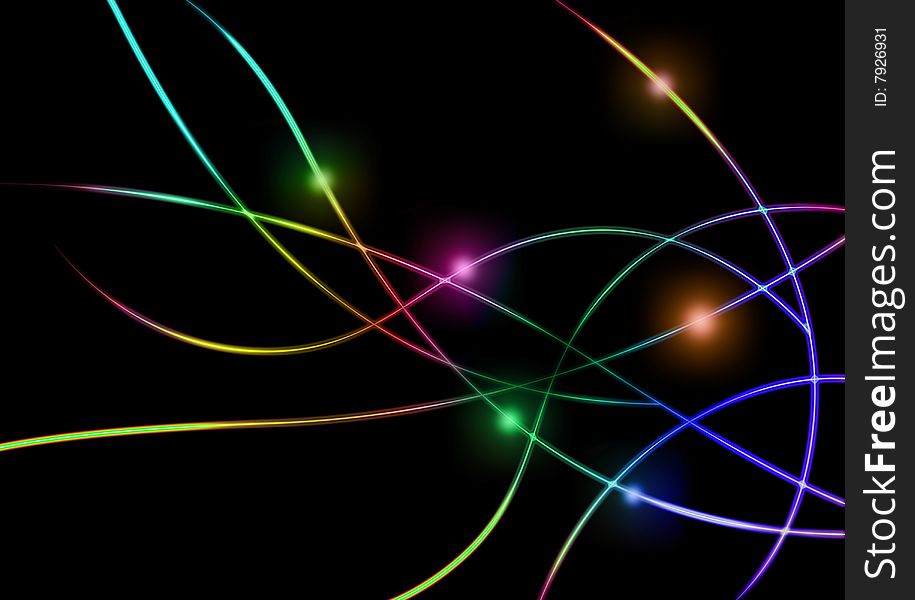 Black background with colorful lines. Black background with colorful lines