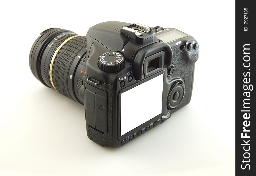 Digital camera on white background