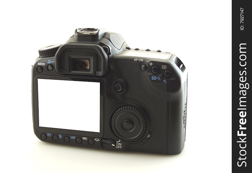 Digital camera on white background