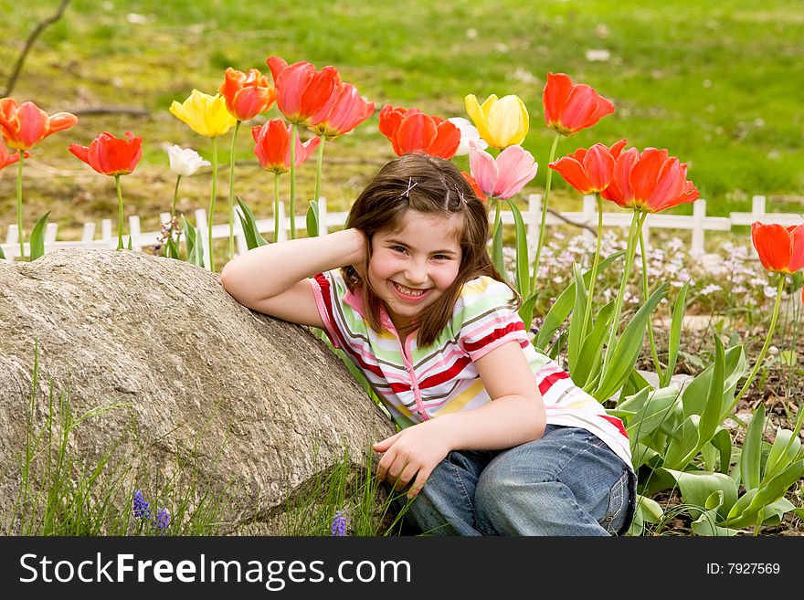 Little Girl in a Field of Tulips. Little Girl in a Field of Tulips