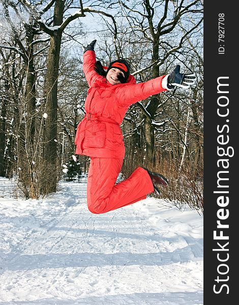 A Young Woman In The Winter Jump