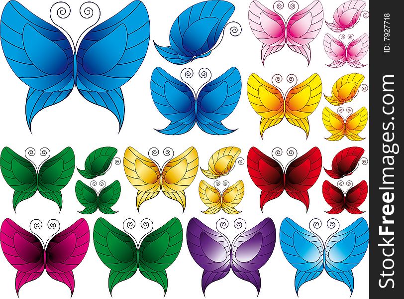 Different multicolored butterflies - vector illustration for your design project. Different multicolored butterflies - vector illustration for your design project