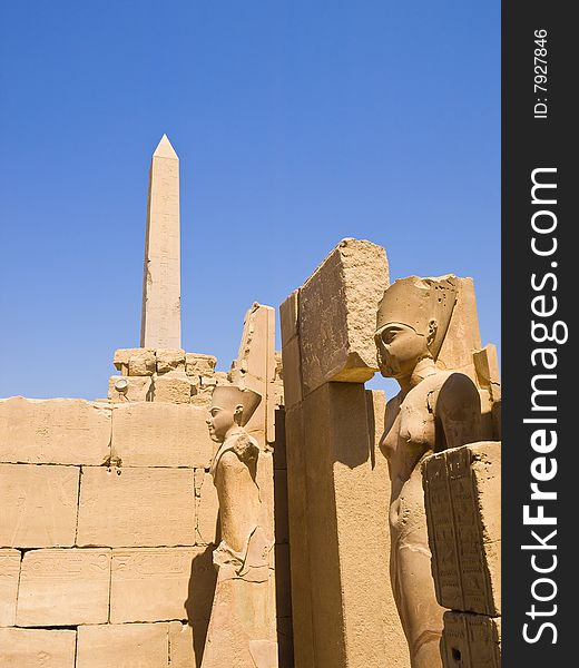 Statues and obelisc at Karnak Temple. Thebes. Egypt series