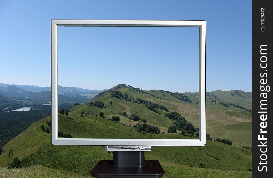 LCD TFT monitor . Landscape background. LCD TFT monitor . Landscape background