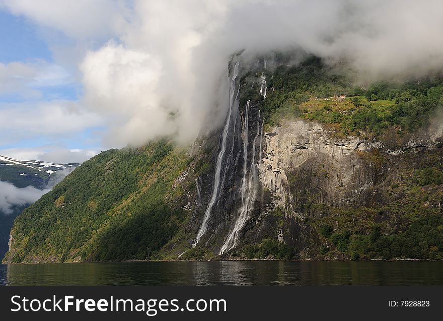 A mountain waterfall is in Norway