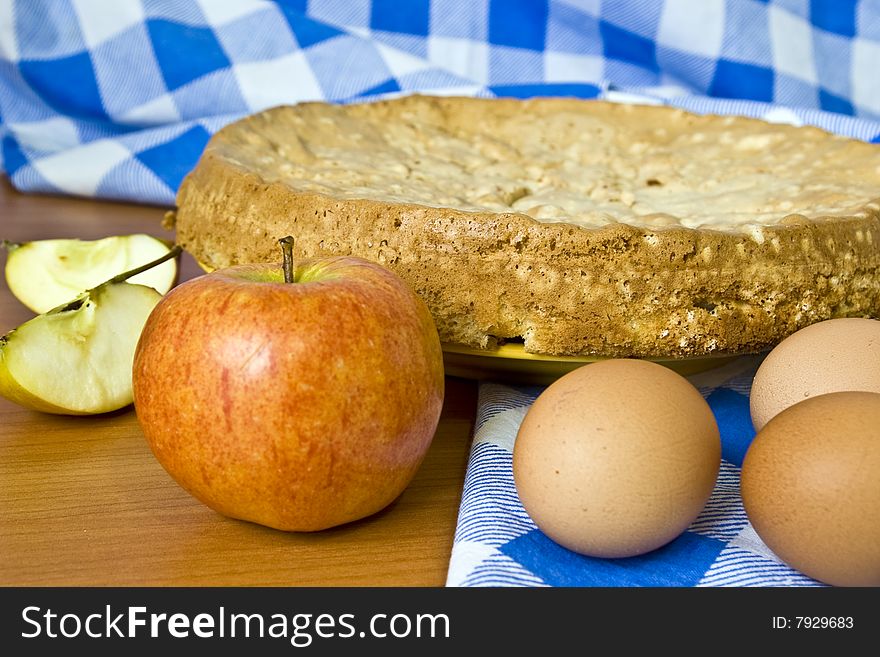 Apple pie and food ingredients for baking