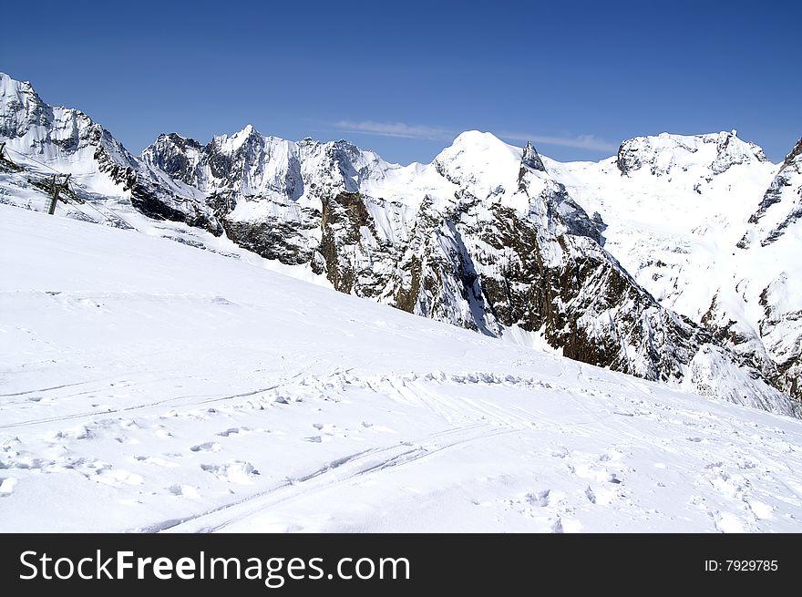 Ski resort. Caucasus Mountains. Dombaj.