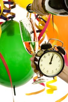 New Year With Champagne And Clock Royalty Free Stock Image New Year With Champagne And Clock Royalty Free Stock Image