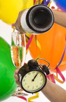 New Year With Champagne And Clock Royalty Free Stock Photography New Year With Champagne And Clock Royalty Free Stock Photography