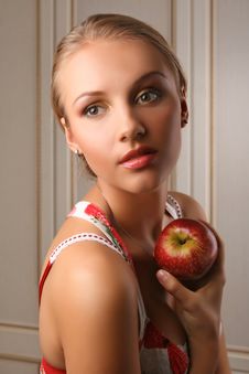 Attractive Young Woman Holding Red Apple Stock Image Attractive Young Woman Holding Red Apple Stock Image