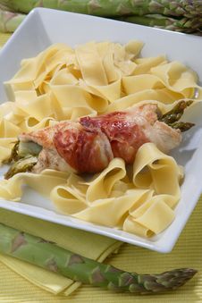 Roast Rolled Chicken Breast Steak With Asparagus A Stock Photography