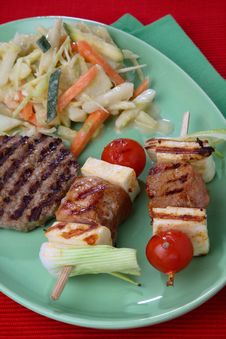 Meat, Cherry Tomato And Green Pepper Royalty Free Stock Image Meat, Cherry Tomato And Green Pepper Royalty Free Stock Image