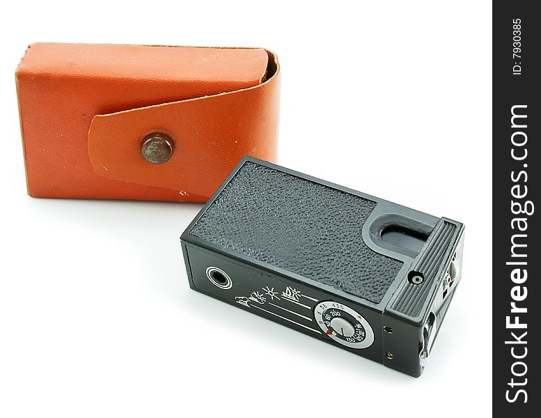 Small espionage photo camera isolated on a white background. Small espionage photo camera isolated on a white background