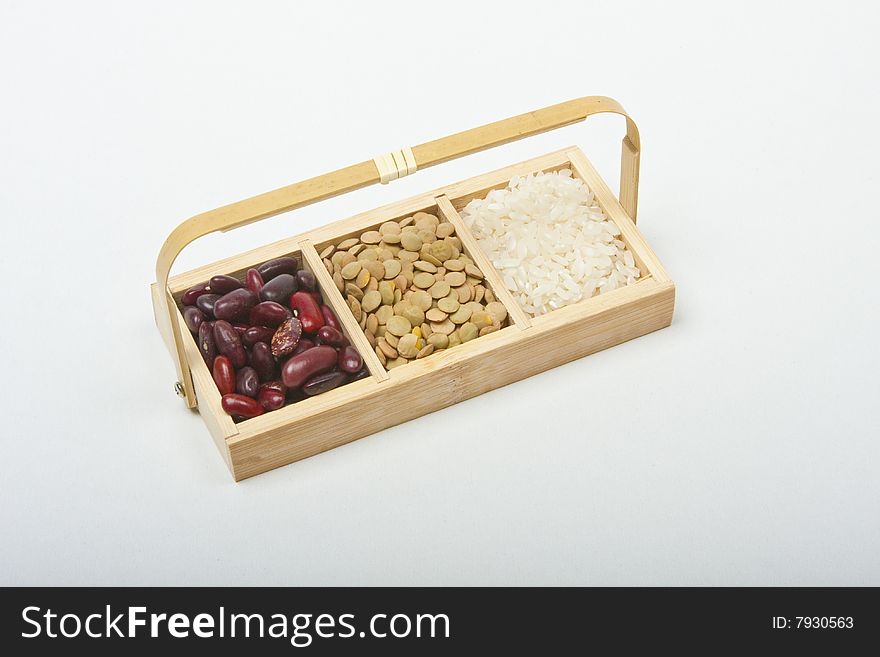 Beans, lentils and rice in a basket. Beans, lentils and rice in a basket