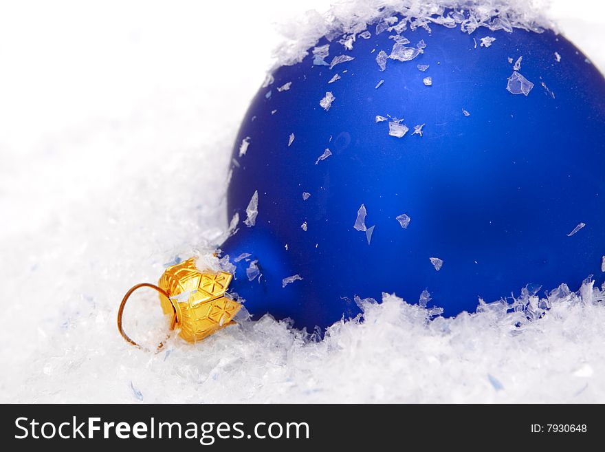 Christmas balls with snow isolated on white