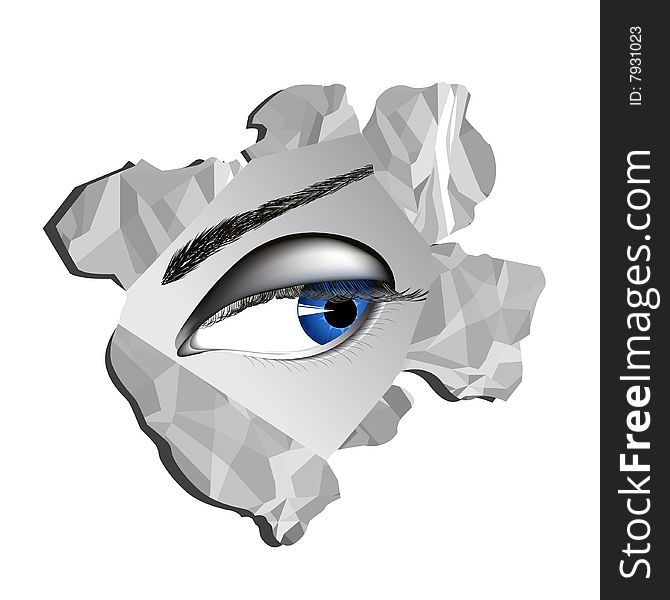 Eye looking through paper hole, illustration, AI file included