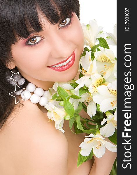 Pretty woman portrait with flowers