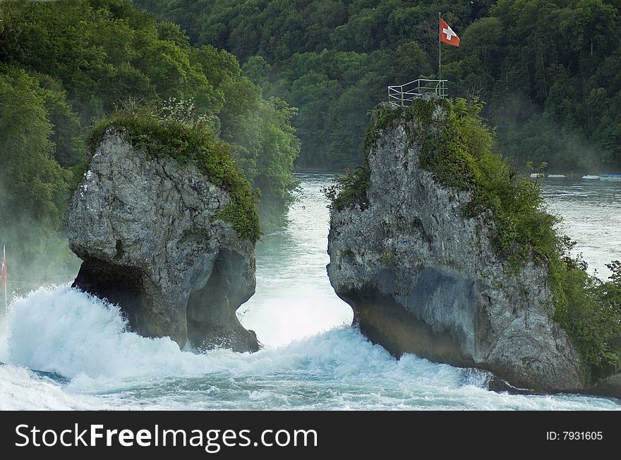 The Europe largest falls Rhine Falls in Switzerland. The Europe largest falls Rhine Falls in Switzerland