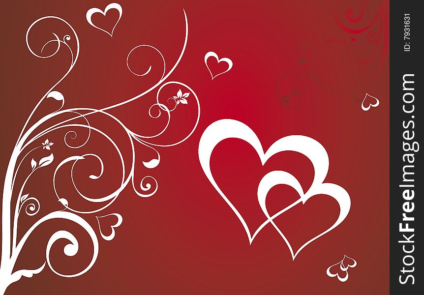 Red background with heart and floral elements (vector). Red background with heart and floral elements (vector)