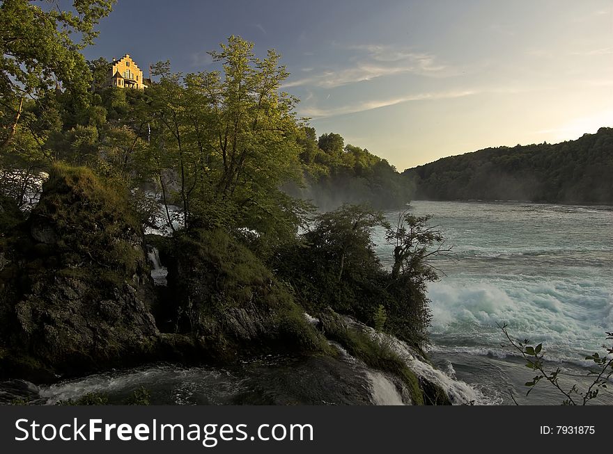 The Europe largest falls Rhine Falls in Switzerland. The Europe largest falls Rhine Falls in Switzerland