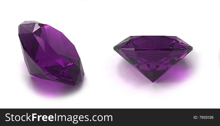 Amethyst gems isolated on white background