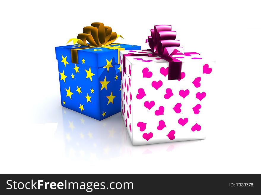Gift boxes - 3d isolated illustration (christmas / valentine's day). Gift boxes - 3d isolated illustration (christmas / valentine's day)