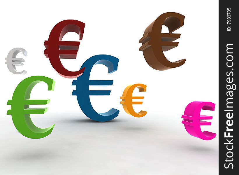 Euro symbol in the air - 3d illustration isolated on white background